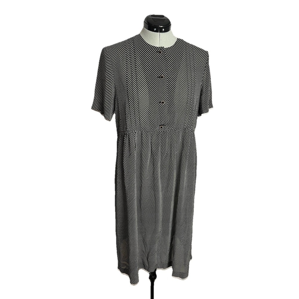 VTG 80s Does 50s Women's Sz S Sheer Black And White Grunge Button Front Dress